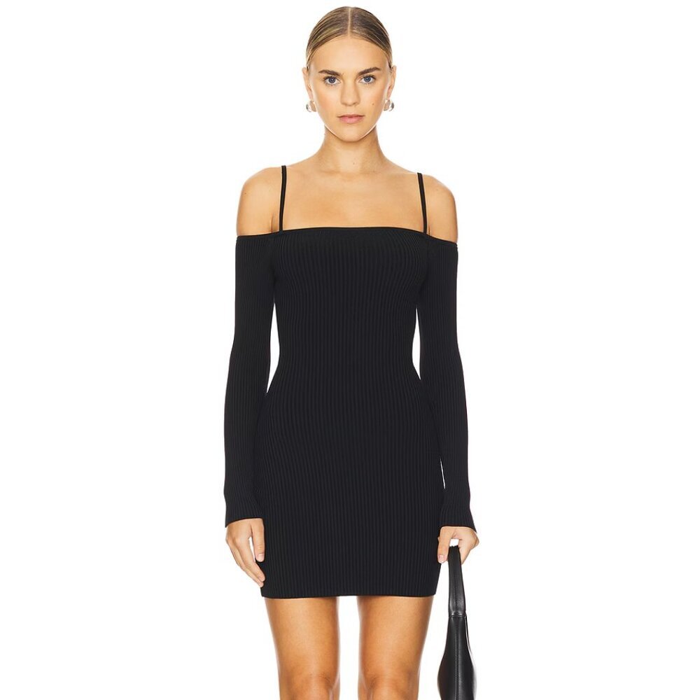 NWT  Good American Virgo Off Shoulder Mini Dress Black Size M Bodycon MSRP $179